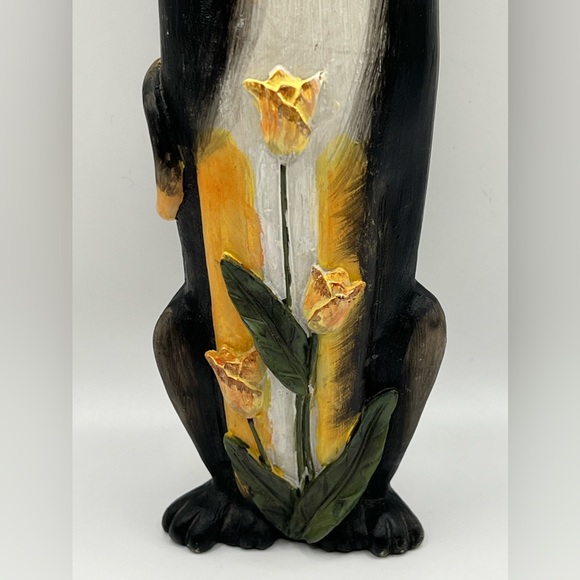 Resin Tall Cat Figurine Flower Details 9 in Height - Picture 3 of 8